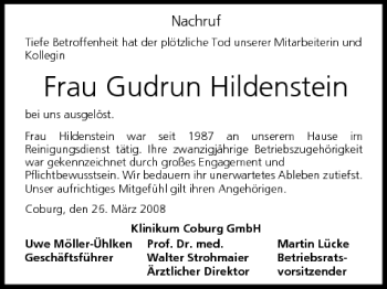 Anzeige von Gudrun Hildenstein von MGO