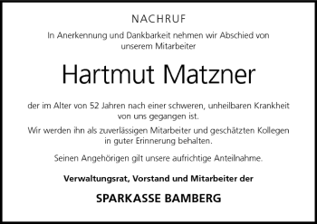 Anzeige von Hartmut Matzner von MGO