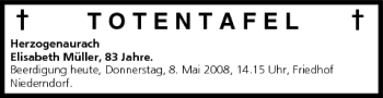 Anzeige von Totentafel vom 08.05.2008 von MGO