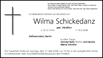 Anzeige von Wilma Schickedanz von MGO