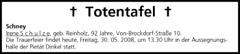 Anzeige von Totentafel vom 30.05.2008 von MGO