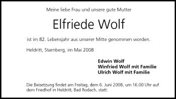 Anzeige von Elfriede Wolf von MGO
