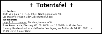 Anzeige von Totentafel vom 03.06.2008 von MGO