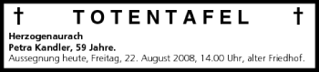 Anzeige von Totentafel vom 22.08.2008 von MGO