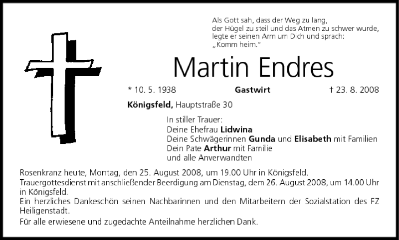 Martin Endres | Traueranzeige | trauer.inFranken.de