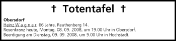 Anzeige von Totentafel vom 08.09.2008 von MGO