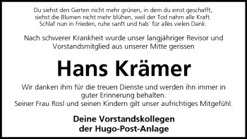 Anzeige von Hans Krämer von MGO