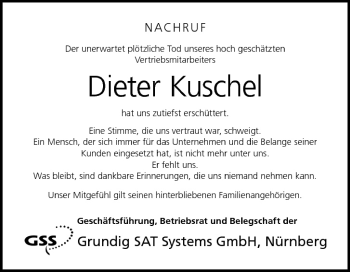 Anzeige von Dieter Kuschel von MGO