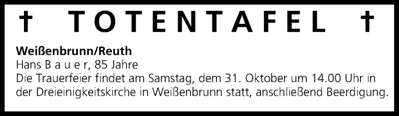  Traueranzeige für Totentafel vom 31.10.2015 vom 31.10.2015 aus MGO
