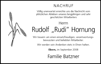 Anzeige von Rudolf Hornung von MGO