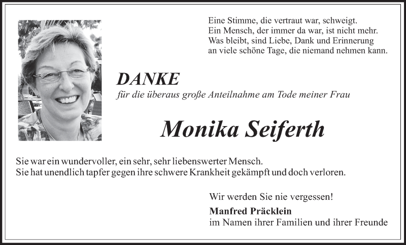  Traueranzeige für Monika Seiferth vom 28.03.2015 aus MGO