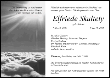 Anzeige von Elfriede Skultety von MGO