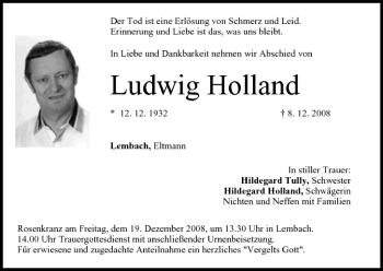 Anzeige von Ludwig Holland von MGO