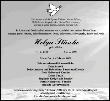 Anzeige von Helga Stesche von MGO