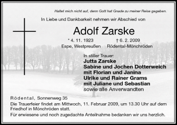 Anzeige von Adolf Zarske von MGO