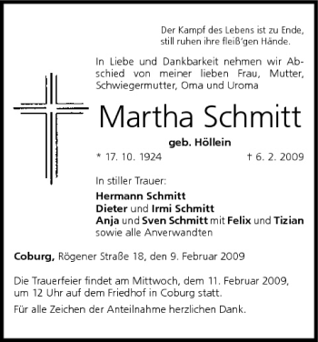 Anzeige von Martha Schmitt von MGO