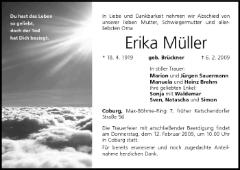 Anzeige von Erika Müller von MGO