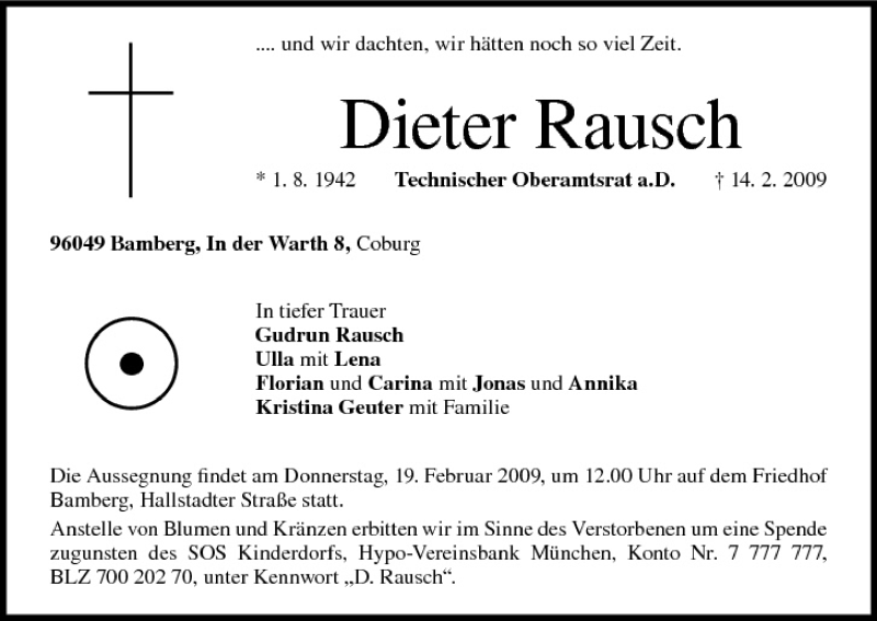  Traueranzeige für Dieter Rausch vom 17.02.2009 aus MGO