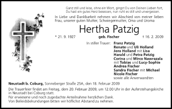 Anzeige von Hertha Patzig von MGO