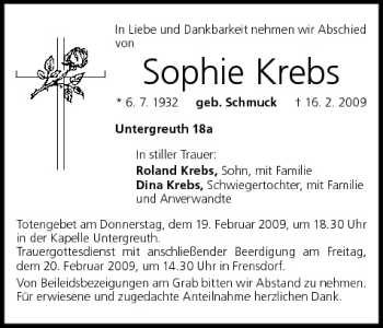 Anzeige von Sophie Krebs von MGO
