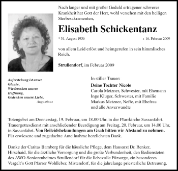 Anzeige von Elisabeth Schickentanz von MGO