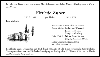 Anzeige von Elfriede Zuber von MGO
