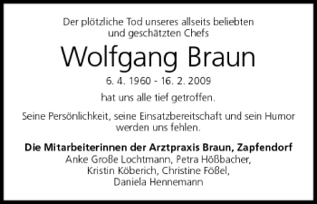 Anzeige von Wolfgang Braun von MGO