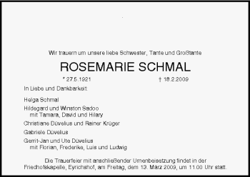 Anzeige von Rosemarie Schmal von MGO