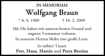 Anzeige von Wolfgang Braun von MGO
