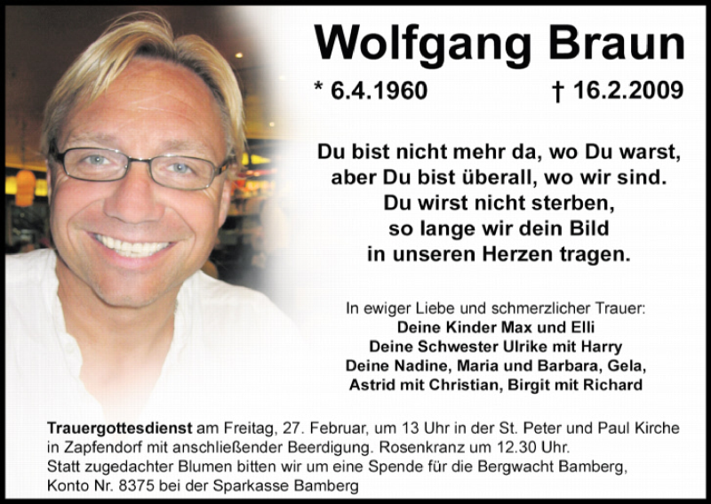 Wolfgang Braun Traueranzeige Trauer Infranken De