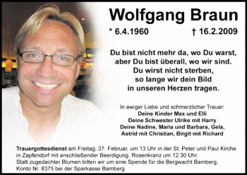 Anzeige von Wolfgang Braun von MGO