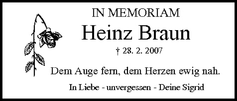  Traueranzeige für Heinz Braun vom 28.02.2009 aus MGO