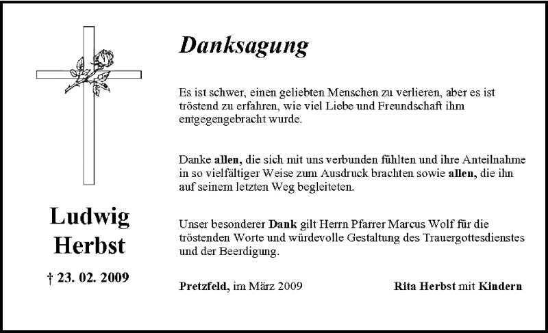  Traueranzeige für Ludwig Herbst vom 11.03.2009 aus MGO