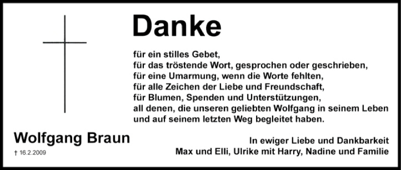  Traueranzeige für Wolfgang Braun vom 14.03.2009 aus MGO