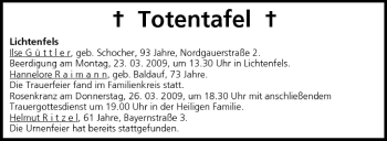 Anzeige von Totentafel vom 21.03.2009 von MGO