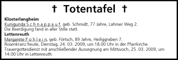 Anzeige von Totentafel vom 24.03.2009 von MGO