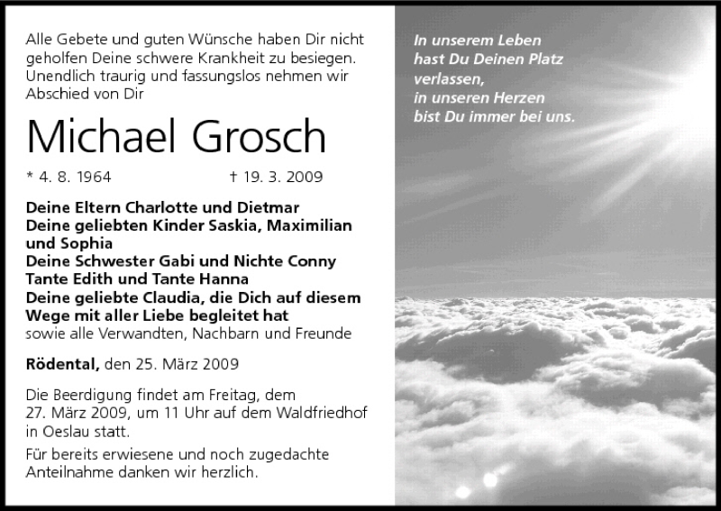  Traueranzeige für Michael Grosch vom 25.03.2009 aus MGO