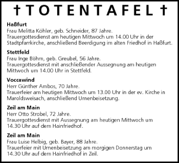 Anzeige von Totentafel vom 25.03.2009 von MGO