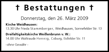 Anzeige von Bestattungen vom 26.03.2009 von MGO