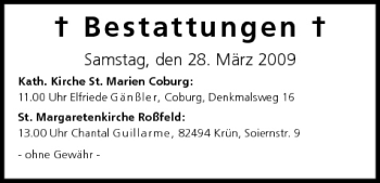 Anzeige von Bestattungen vom 28.03.2009 von MGO