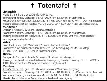 Anzeige von Totentafel vom 31.03.2009 von MGO