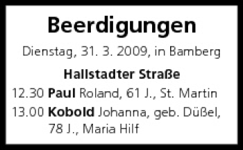 Anzeige von Beerdigungen vom 31.03.2009 von MGO