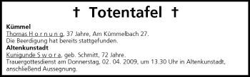 Anzeige von Totentafel vom 01.04.2009 von MGO