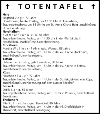 Anzeige von Totentafel vom 03.04.2009 von MGO