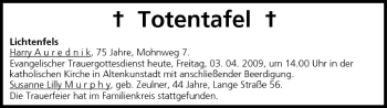 Anzeige von Totentafel vom 03.04.2009 von MGO