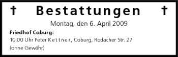 Anzeige von Bestattungen vom 06.04.2009 von MGO