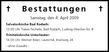 Anzeige von Bestattungen vom 04.04.2009 von MGO