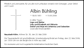 Anzeige von Albin Bühling von MGO