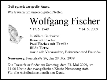 Anzeige von Wolfgang Fischer von MGO
