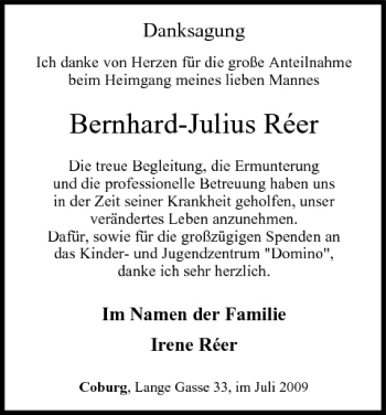 Anzeige von Bernhard-Julius Reer von MGO